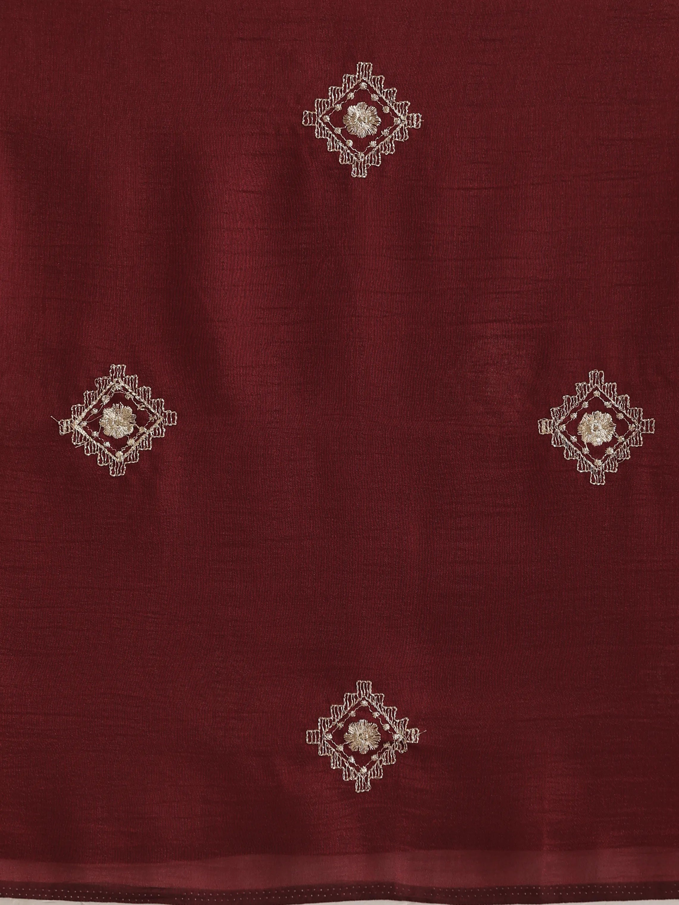 trueBrowns Maroon Diamond Embroidered Saree With Unstitched Blouse
