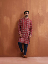 trueBrowns Men's Beige Printed Kurta