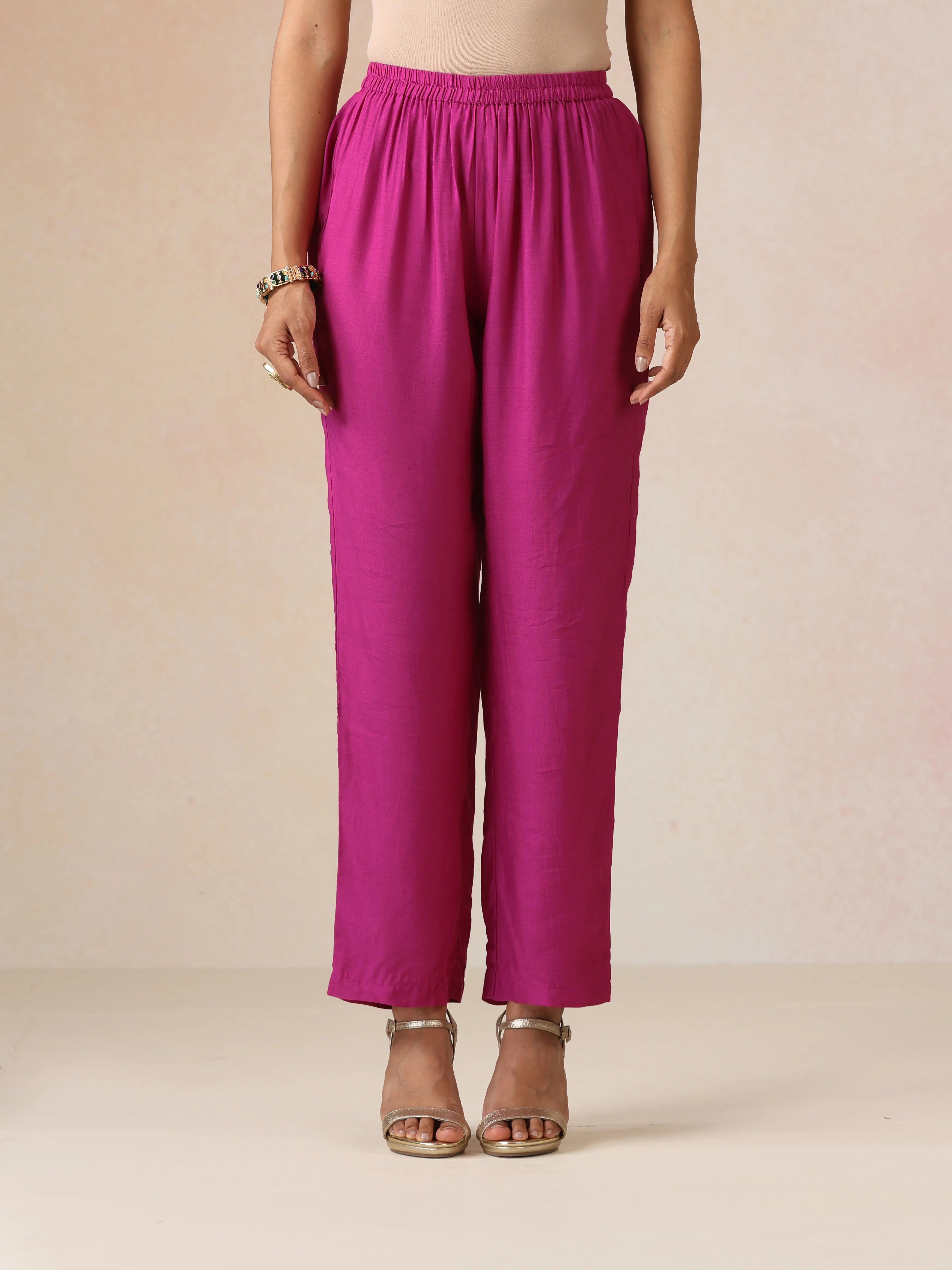 trueBrowns Pink Gold Foil Print Muslin Silk Flared Kurta Set