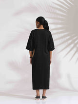 trueBrowns Black Cotton Embroidered Dress