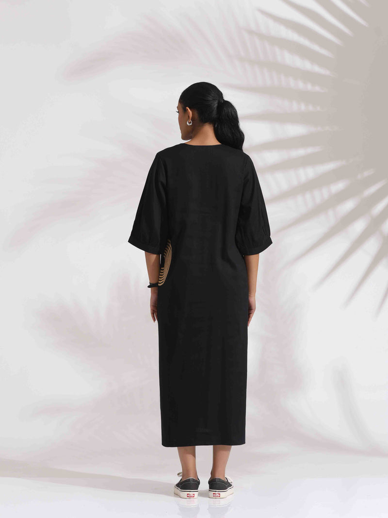 trueBrowns Black Cotton Embroidered Dress