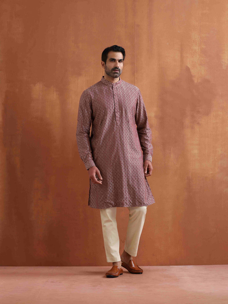 trueBrowns Men's Purple Cotton Dobby Kurta