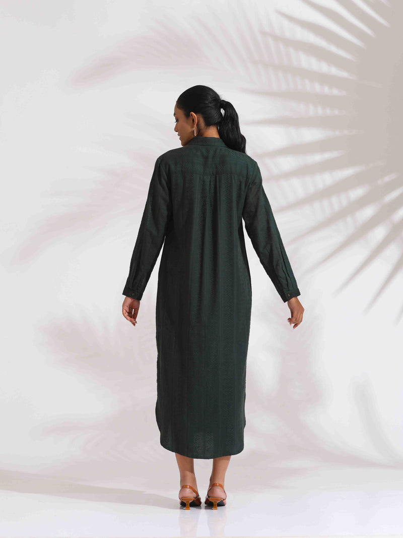 trueBrowns Green Cotton Shirt Dress