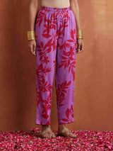 trueBrowns Purple Print Straight Kurta Set