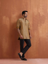 trueBrowns Men's Mustard Cotton Dobby Short Kurta