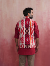 trueBrowns Men's Maroon Ikat Reversible  Nehru Jacket