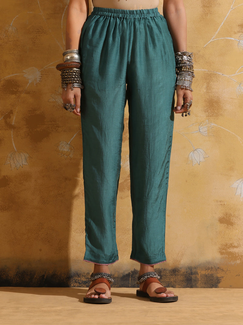 trueBrowns Blue Muslin Silk Anarkali Kurta Pant Set