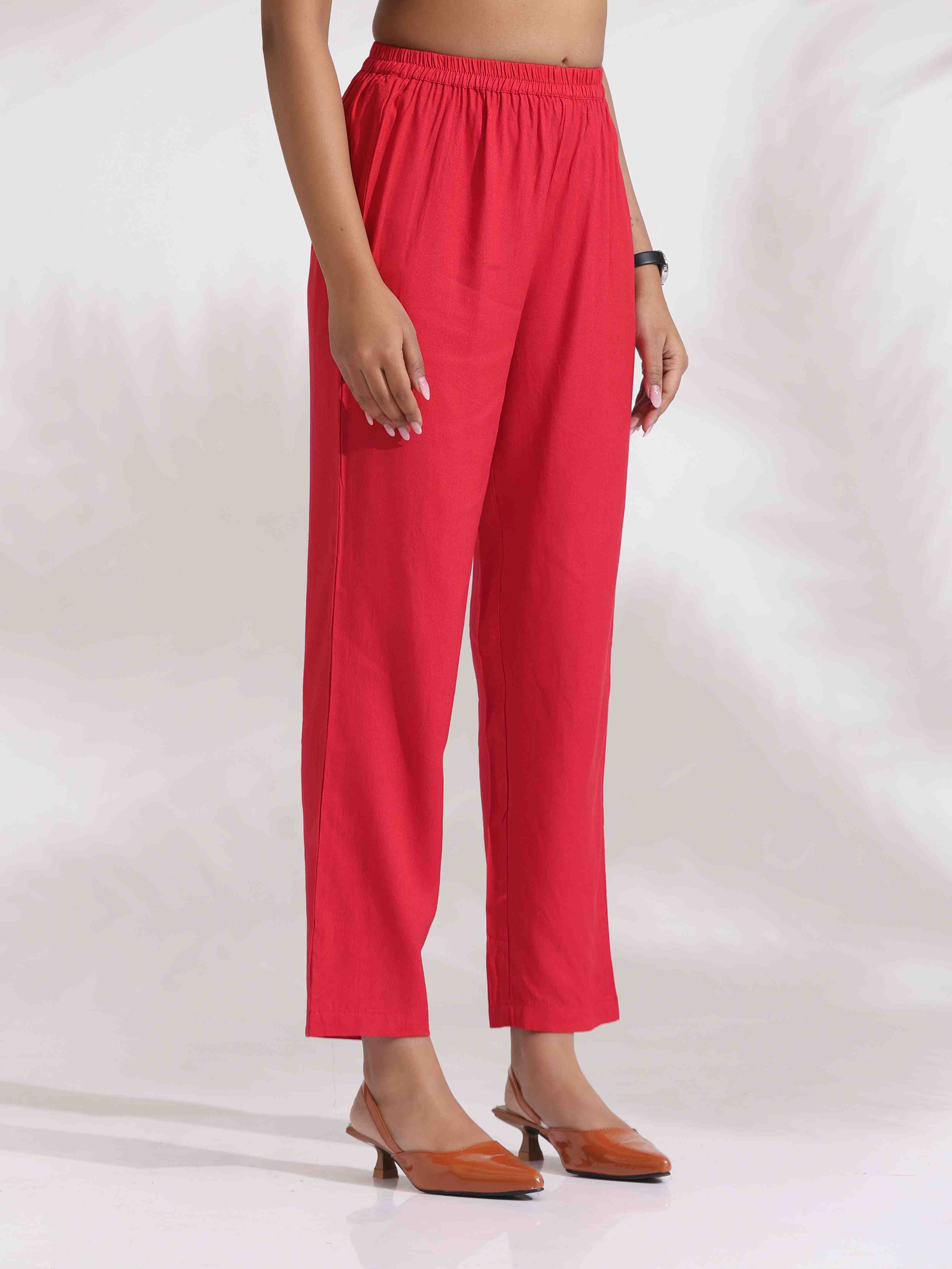 trueBrowns Red Cotton Print Kurta Co-ord Set