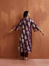 trueBrowns Purple Metallic Straight Kurta Set