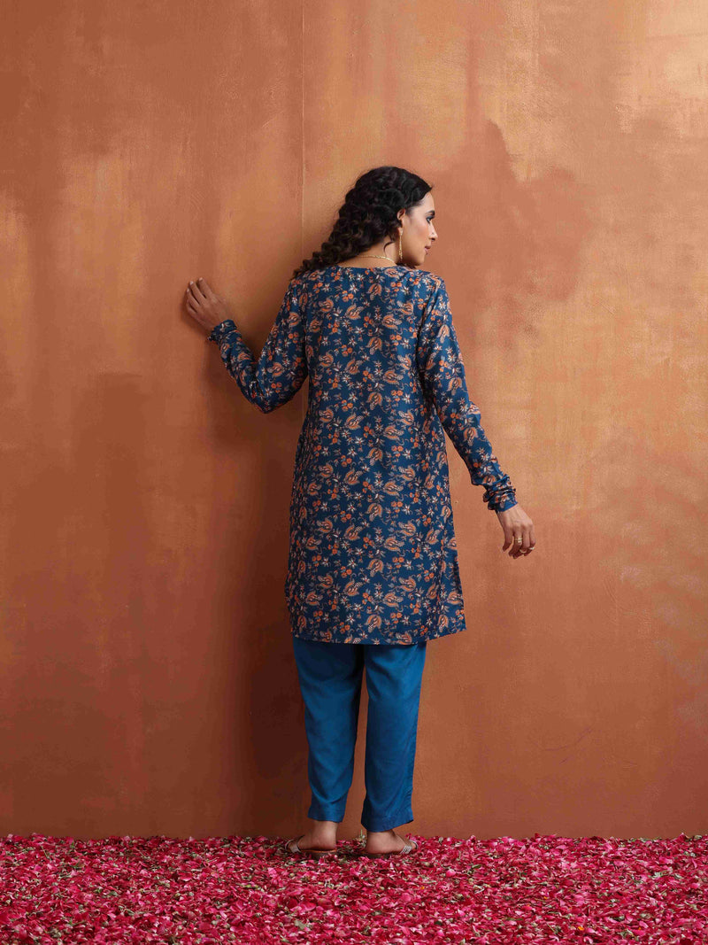 trueBrowns Blue Print Kurta Co-ord Set