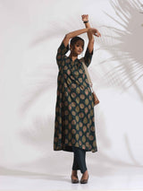 trueBrowns Green Foil Print Cotton Kurta Set