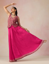 trueBrowns Pink Print Viscose Jacket Skirt Co-ord Set
