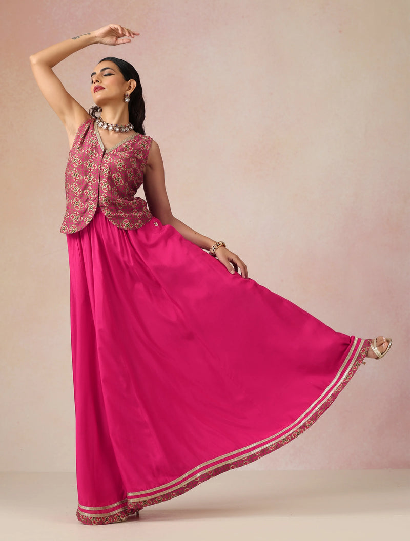 trueBrowns Pink Print Viscose Jacket Skirt Co-ord Set