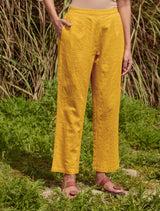 trueBrowns Mustard Cotton Embroidered Flared Co-ord Set