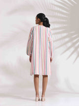 trueBrowns Off-White Cotton Multi Stripe Short Dress