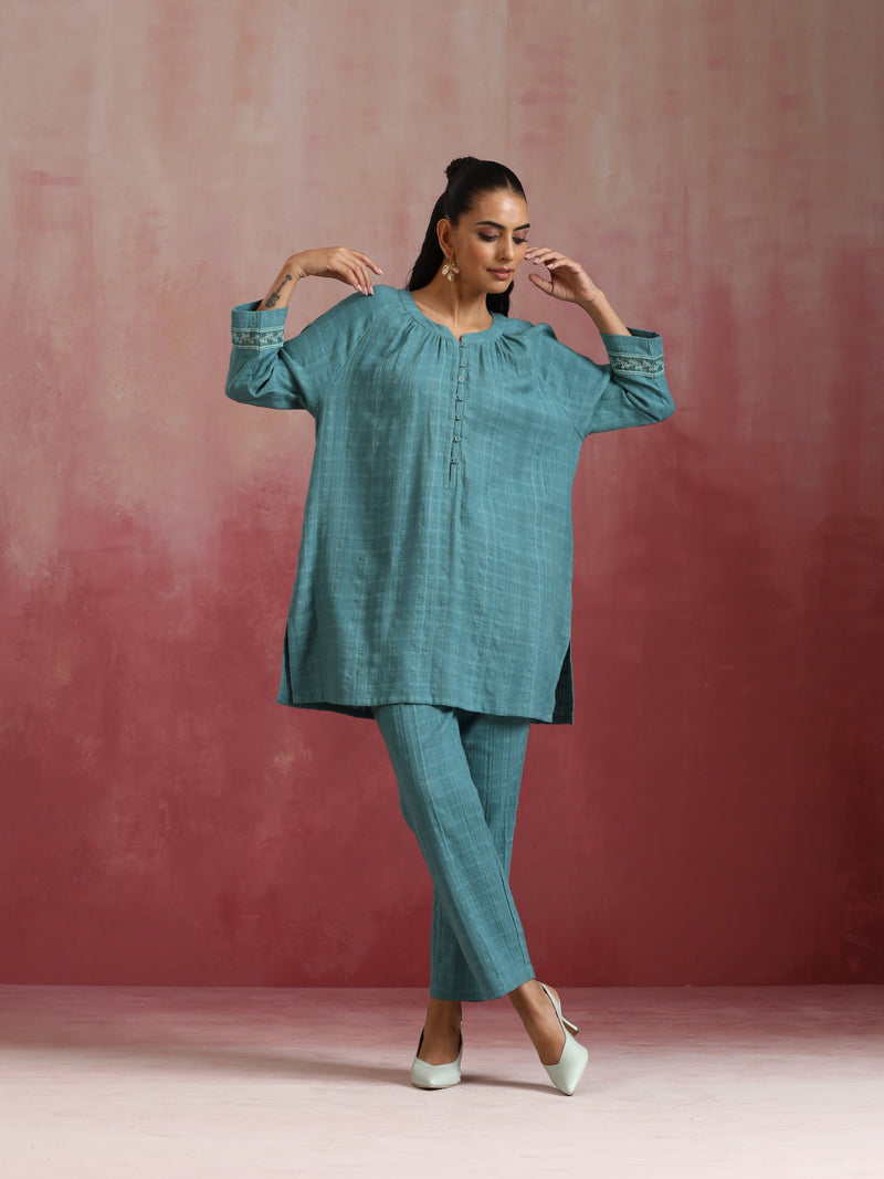 trueBrowns Light Blue Cotton Dobby Co-ord set