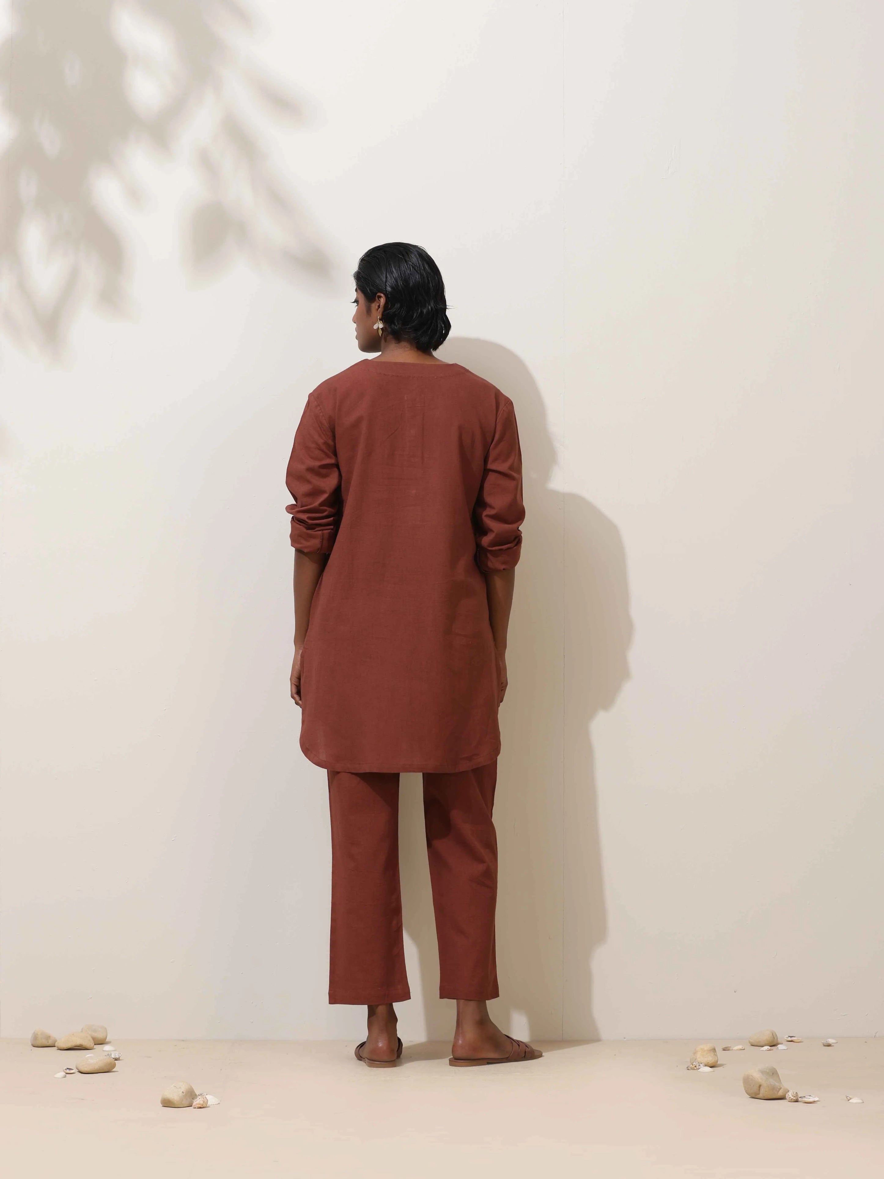 trueBrowns Brown Cotton Linen Kurta Co-Ord Set