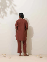 trueBrowns Brown Cotton Linen Kurta Co-Ord Set