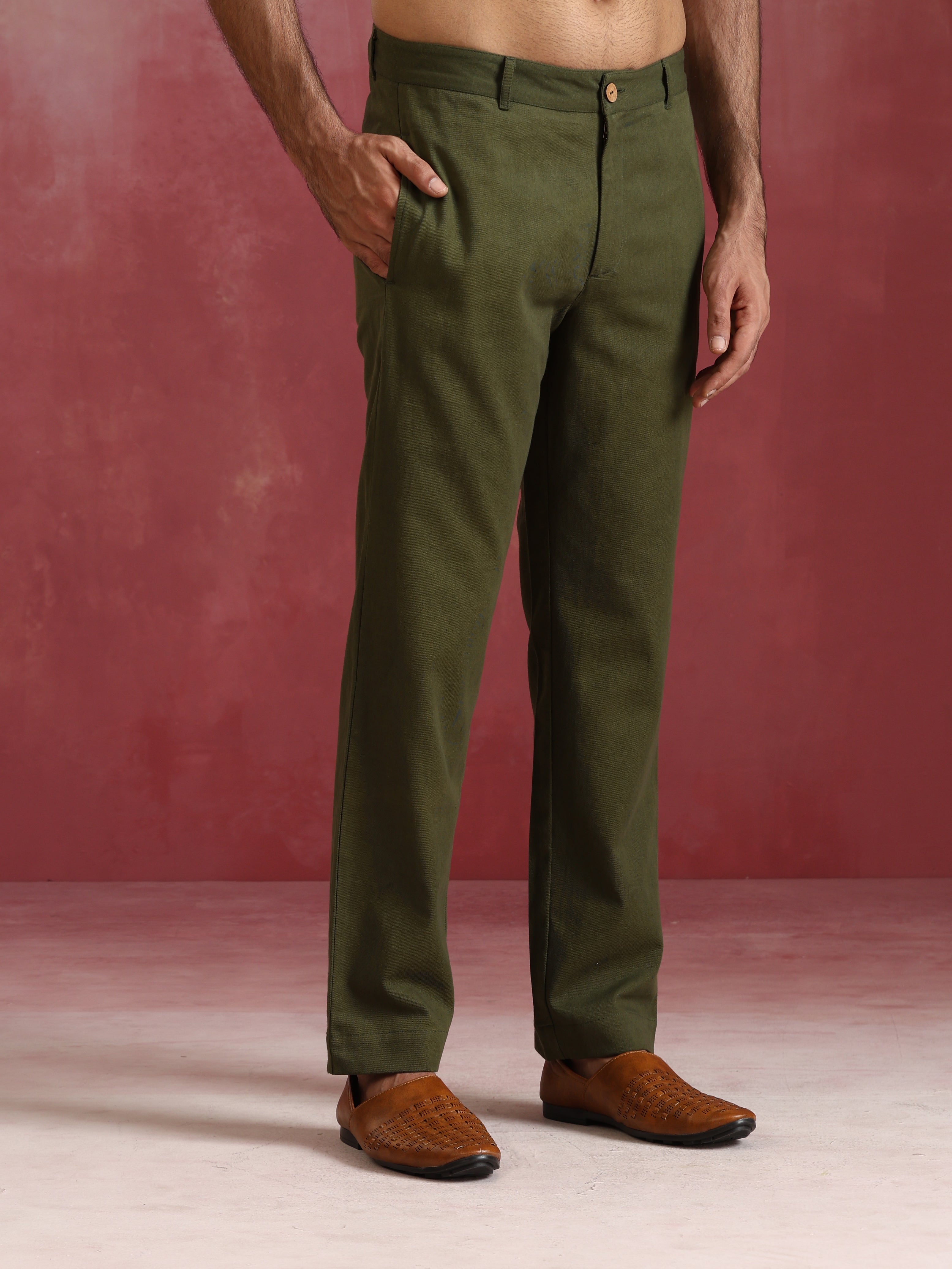 trueBrowns Men's Olive Cotton Co-ord set