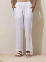 trueBrowns Off White Cotton Linen Angrakha Kurta Pant Set