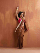 trueBrowns Brown Silk Ready To Wear Saree