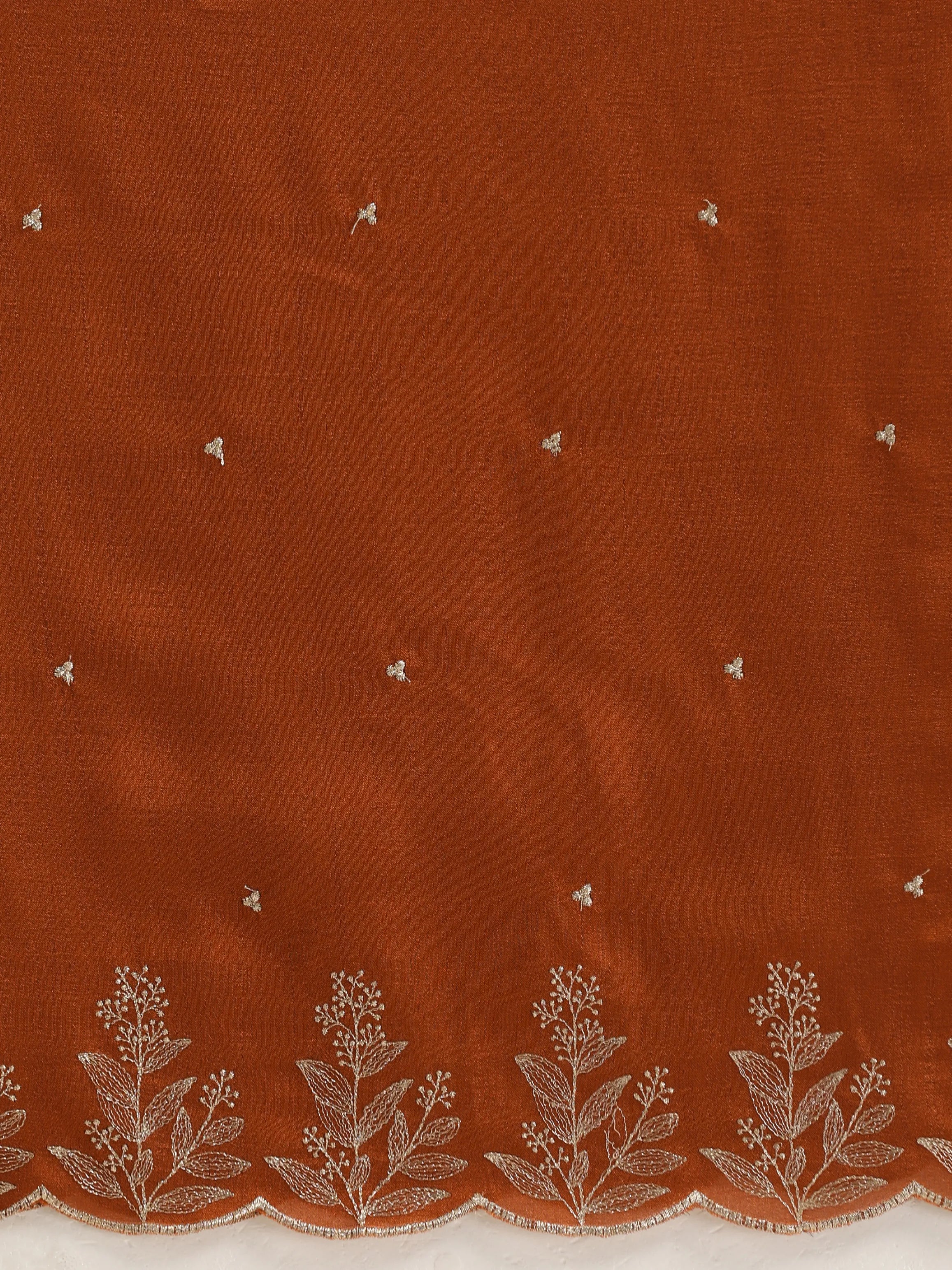 trueBrowns Rust All Over Zari Embroidered Saree With Unstitched Blouse