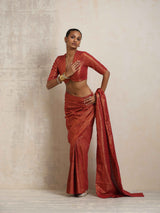 trueBrowns Maroon Gold Lurex Ready To Wear Saree