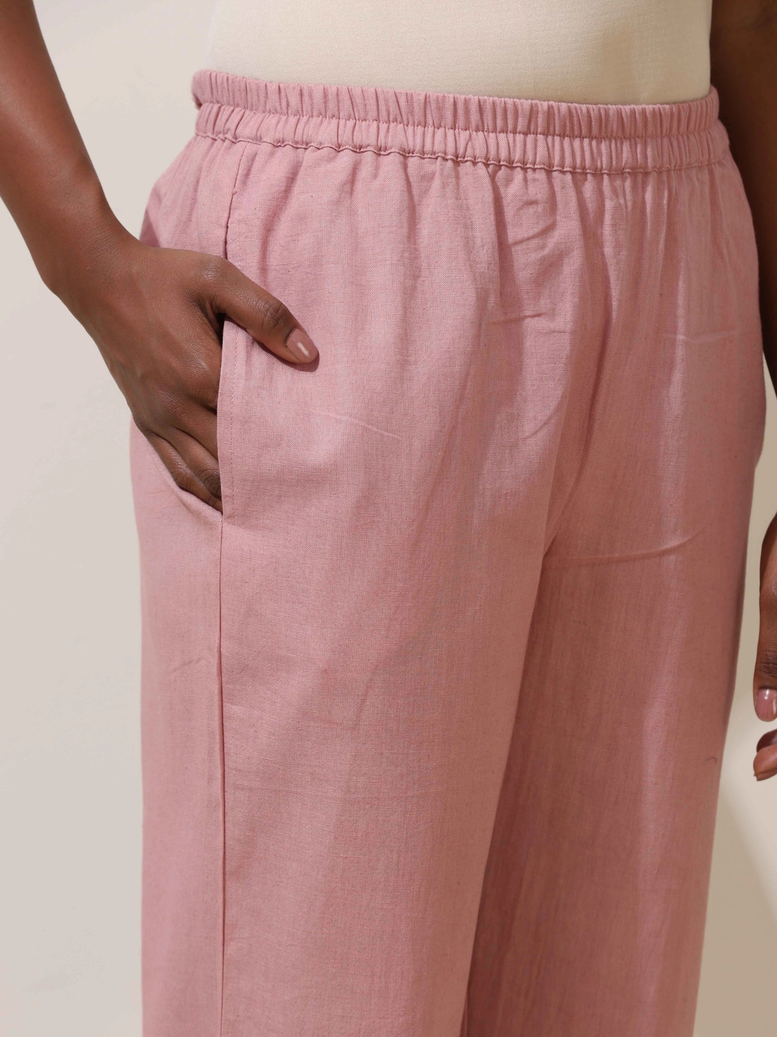 trueBrowns Pink Cotton Linen Kurta Co-Ord Set