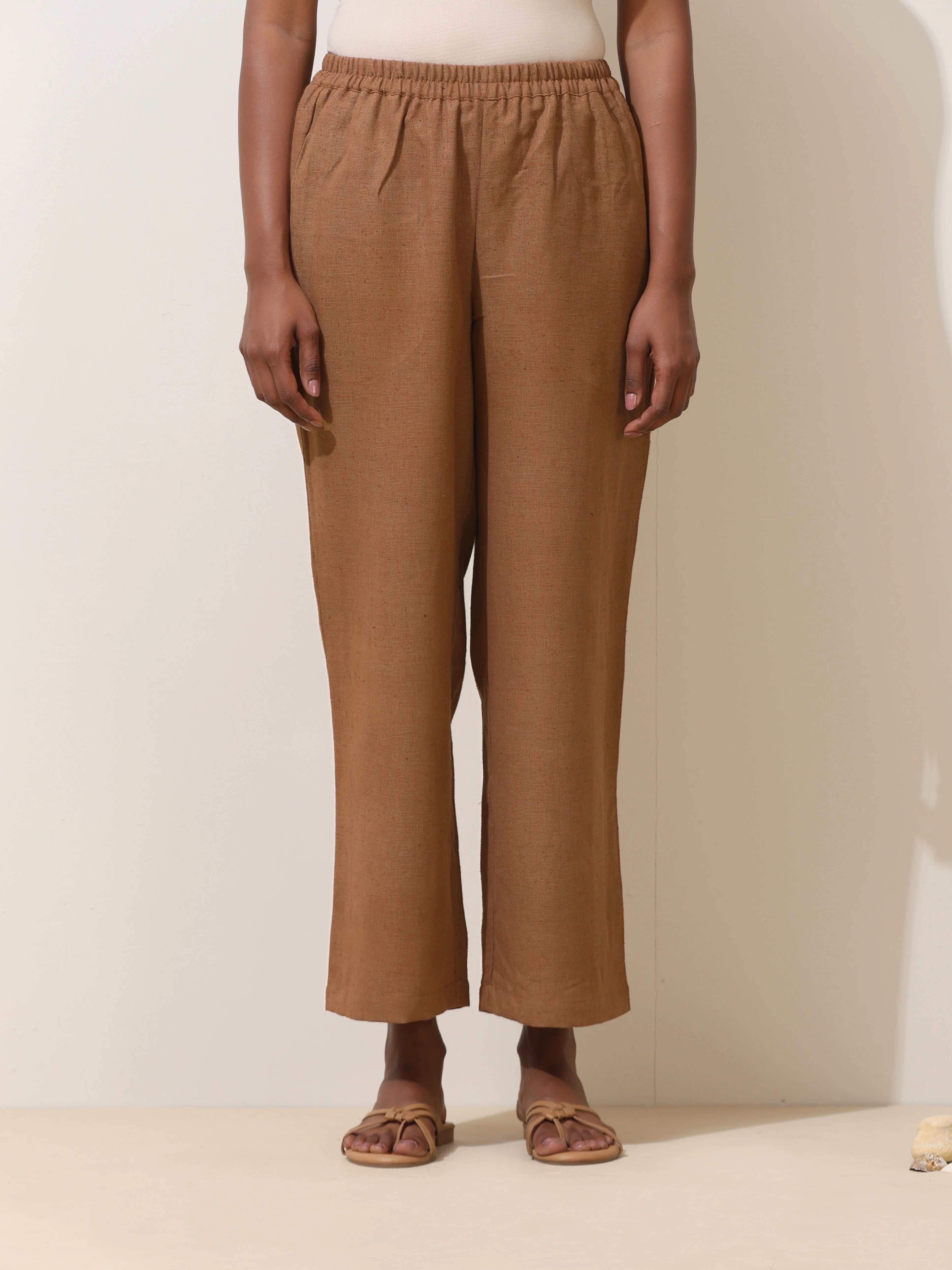 trueBrowns Kora Brown Crochet Natural Cotton Kurta Co-ord Set