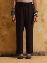 trueBrowns Brown Metallic High-Slit Straight Kurta Set
