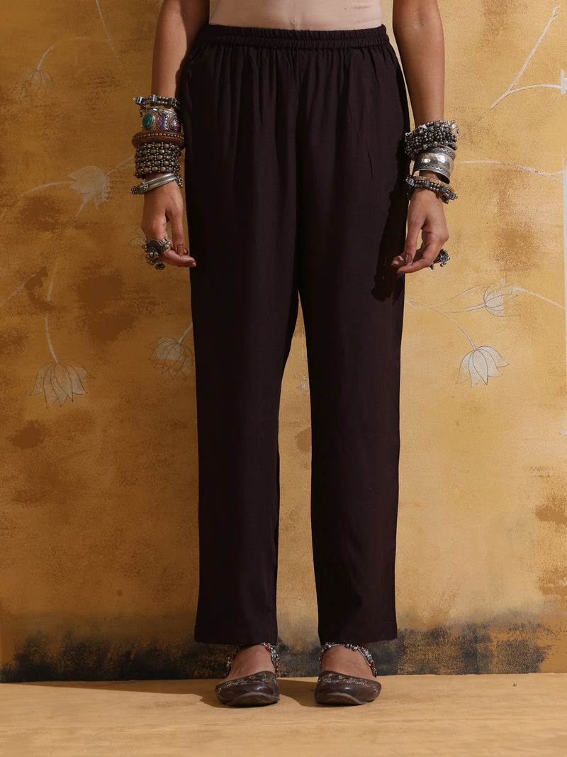 trueBrowns Brown Metallic High-Slit Straight Kurta Set