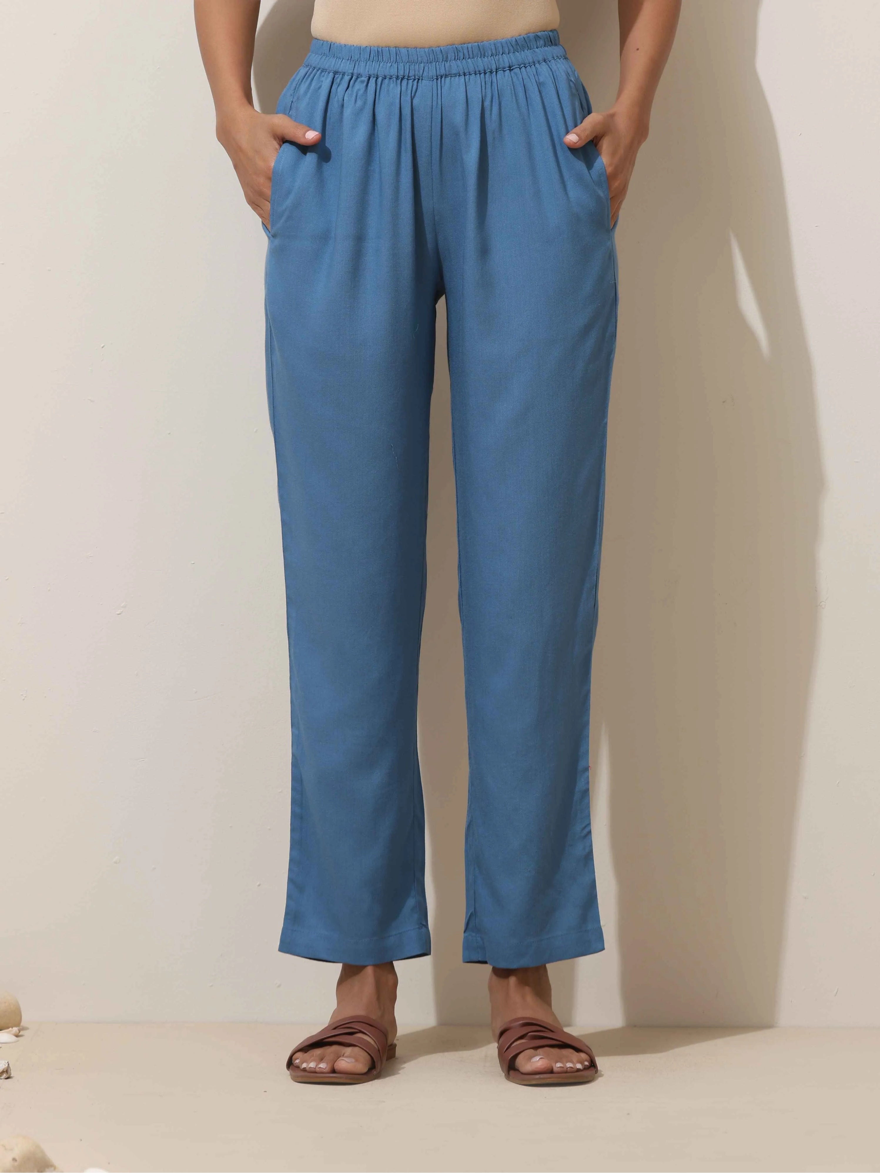 trueBrowns Blue Viscose Kurta Pant Set