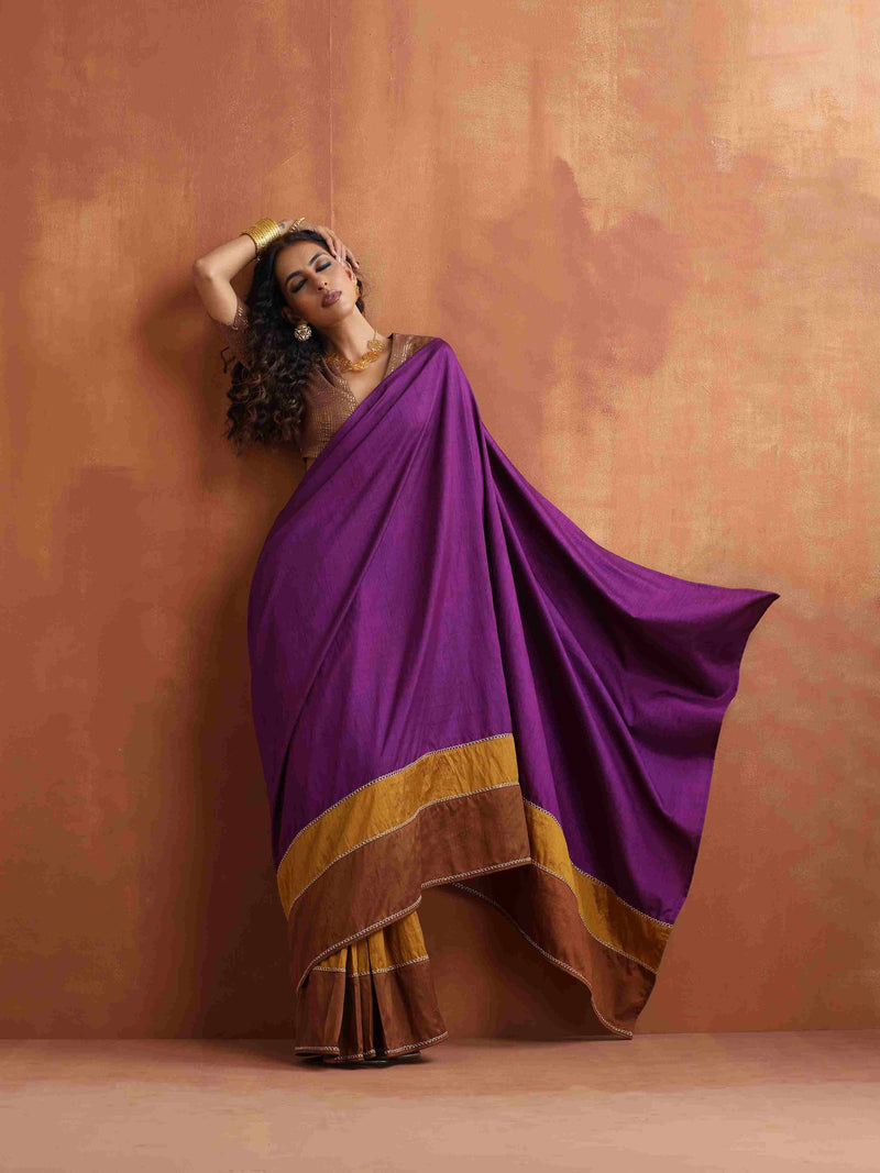 trueBrowns Purple Silk Ready To Wear Saree