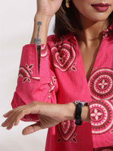 trueBrowns Pink Cotton Print A-line Dress