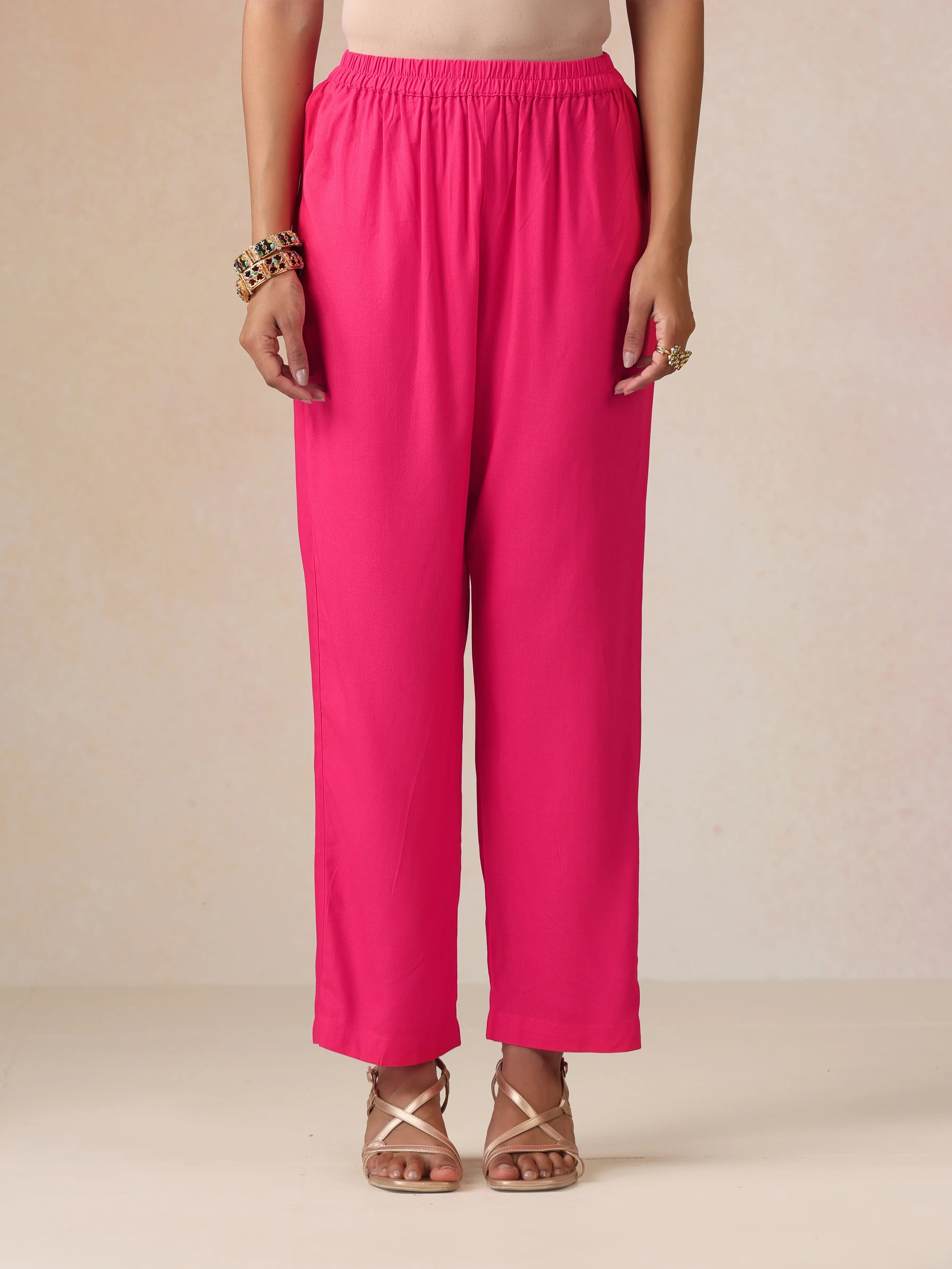 trueBrowns Pink Boota Print Viscose Flared Kurta Co-ord Set