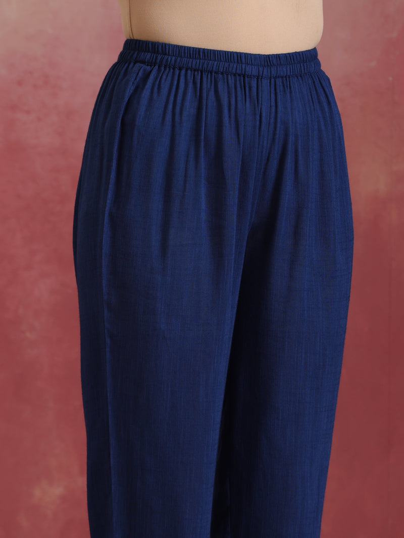trueBrowns Blue Cotton Dobby Kurta Set