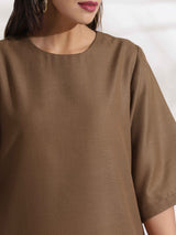trueBrowns Brown Slub Dress