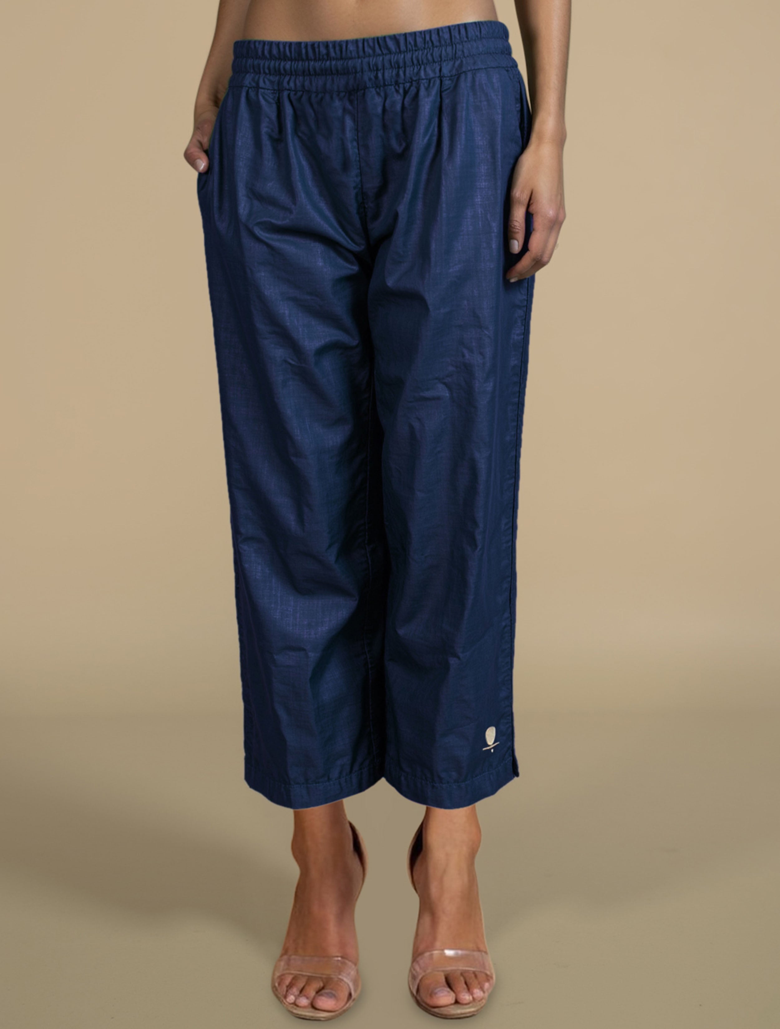 trueBrowns Blue Brocade Straight High-Slit Kurta Co-ord Set