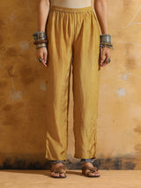 trueBrowns Red Mustard Jaal Print Muslin SIlk A-Line Co-ord Set