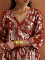 trueBrowns Rust Metallic Angrakha Kurta Set