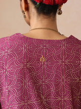 trueBrowns Magenta Gold Foil Print Muslin Silk Sharara Set