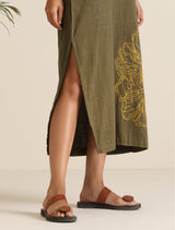 trueBrowns Olive Cotton Embroidered Dress