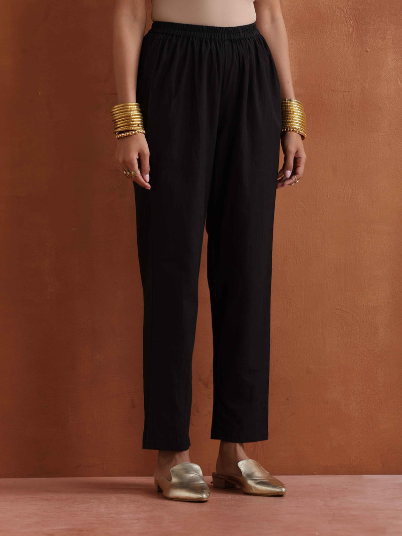 trueBrowns Black Metallic Flared Anarkali Kurta Set
