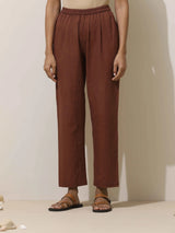 trueBrowns Brown Cotton Linen Kurta  Pant Set