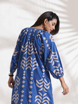 trueBrowns Blue Cotton Print Dress