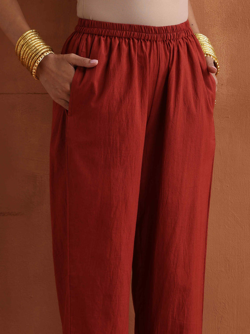 trueBrowns Rust Metallic Straight Kurta Set