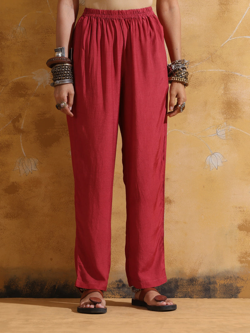 trueBrowns Purple Peach Jaal Print Muslin Silk High-Slit Kurta Set