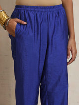 trueBrowns Blue Silk High Slit Kurta Set