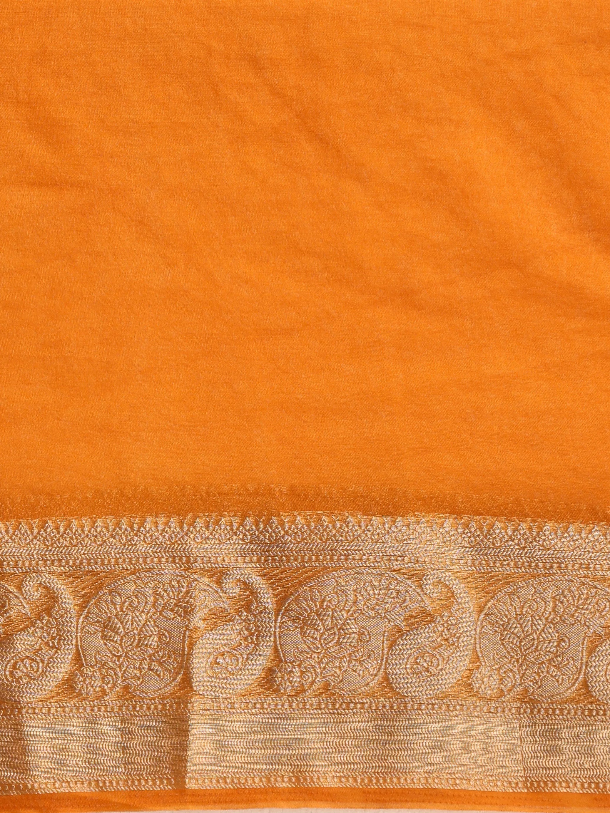 trueBrowns Rust Organza Saree With Unstitched Blouse