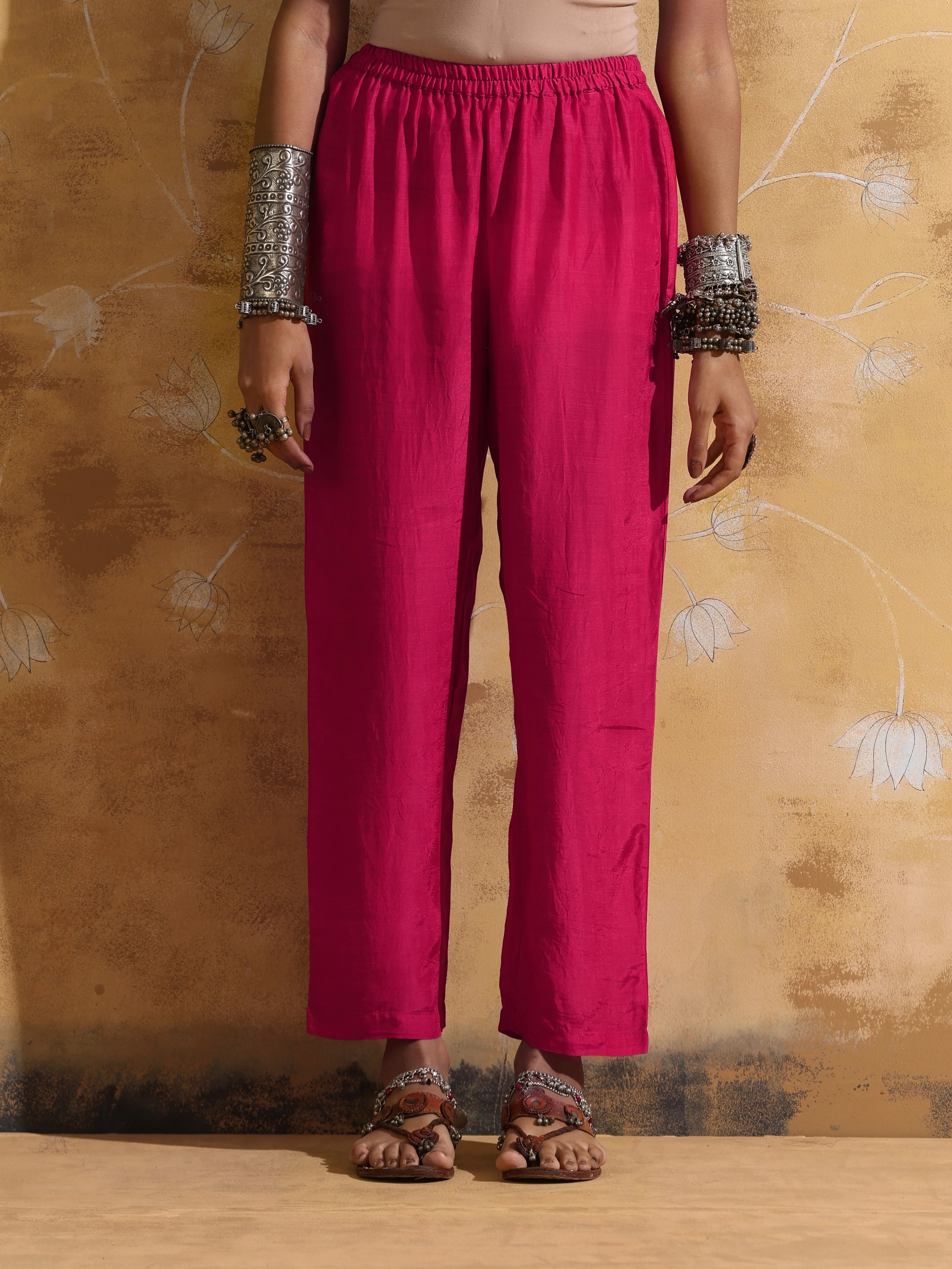trueBrowns Pink Muslin Silk A-Line Kurta Co-ord Set
